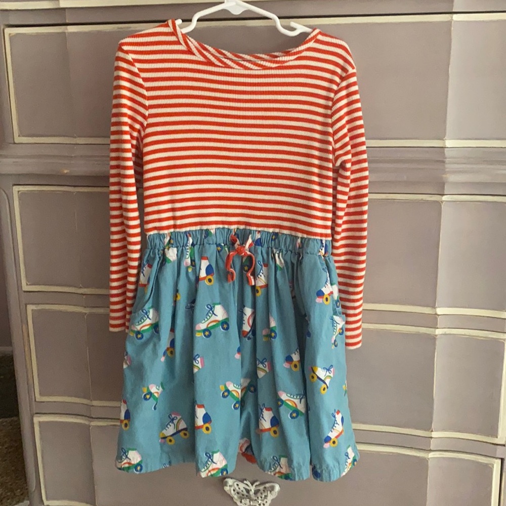 Mini Boden 5-6Y red and white stripe skater dress